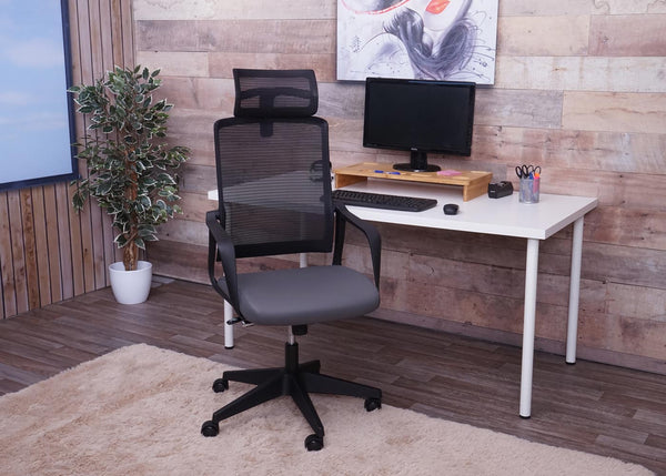 Bürostuhl JAM-J52 ergonomisch mit Kopfstütze Kunstleder grau
