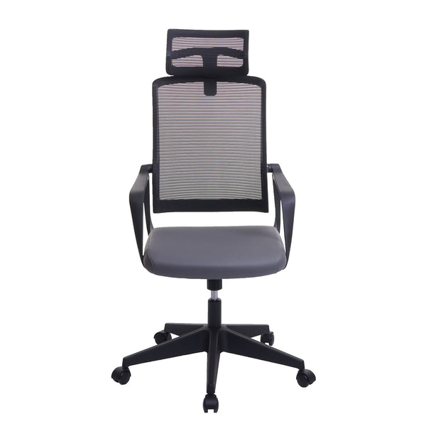 Bürostuhl JAM-J52 ergonomisch mit Kopfstütze Kunstleder grau