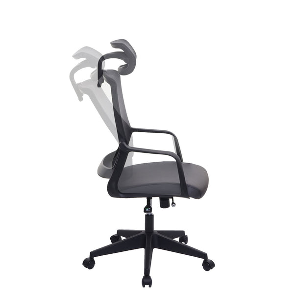 Bürostuhl JAM-J52 ergonomisch mit Kopfstütze Kunstleder grau