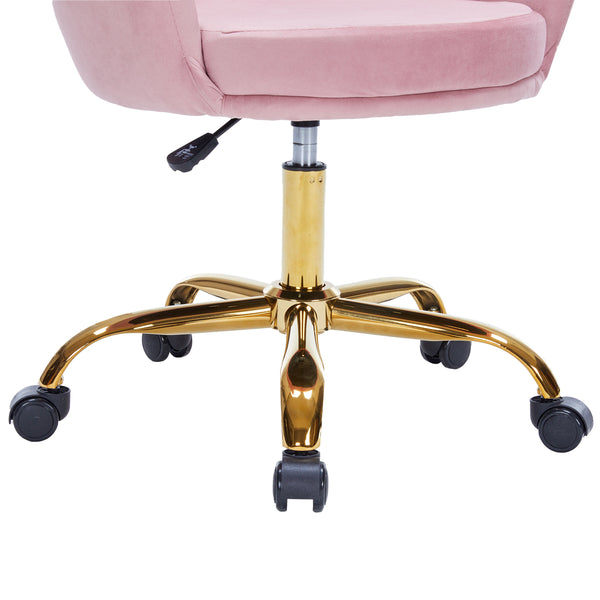 Velvet office chair SHELLY pink/gold