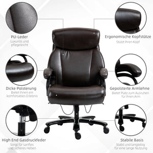 Fauteuil de bureau à bascule, rembourrage épais, marron