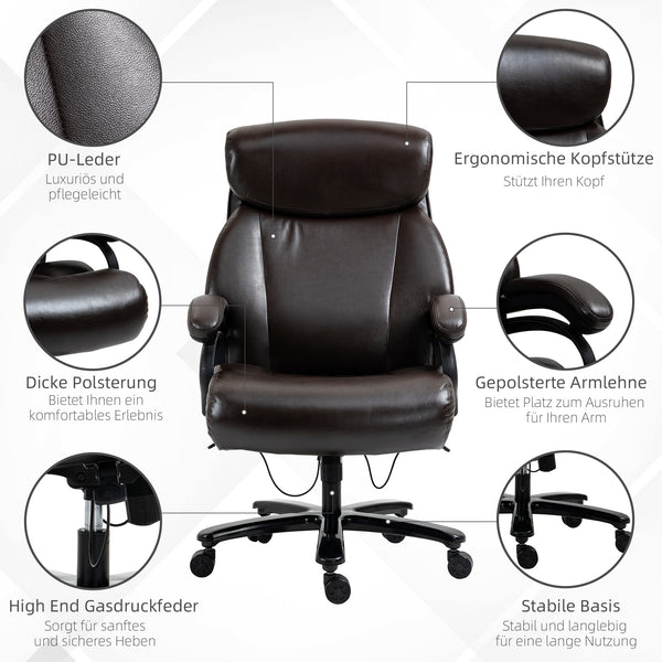 Fauteuil de bureau à bascule, rembourrage épais, marron