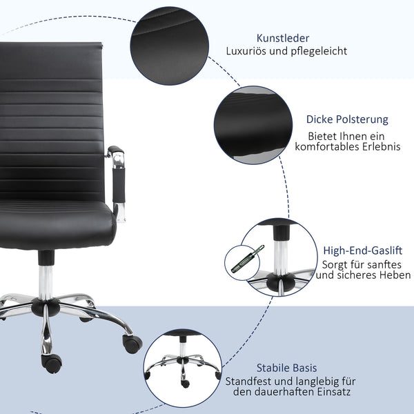 Bürostuhl Wippfunktion gepolstert ergonomisch PU-Leder Schwarz