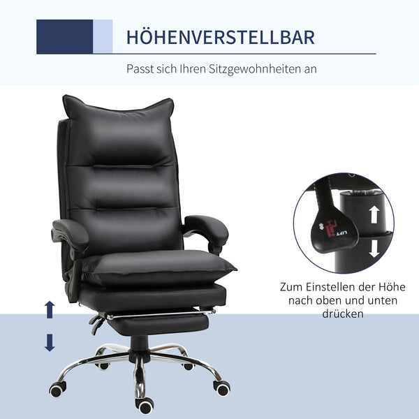 Bürostuhl mit Fussstütze höhenverstellbarer Kunstleder Schwarz