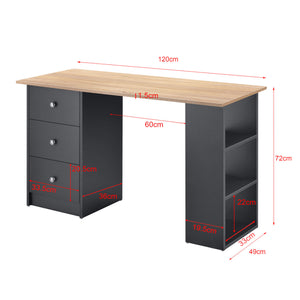 Schreibtisch Lemberg 120x50x72 cm mit Schubladen und Regal Holz