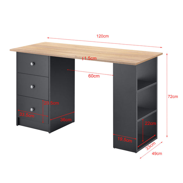 Schreibtisch Lemberg 120x50x72 cm mit Schubladen und Regal Holz