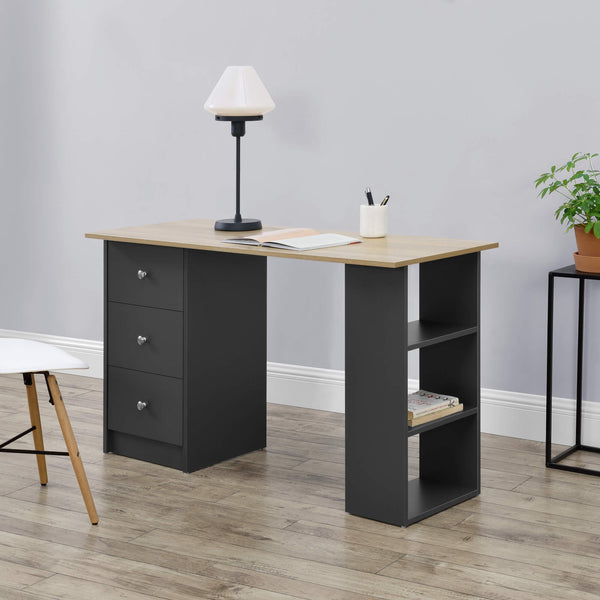 Schreibtisch Lemberg 120x50x72 cm mit Schubladen und Regal Holz