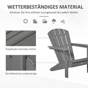 Adirondack Gartenstuhl mit Getränkehalter Balkonstuhl Grau Kunststoff