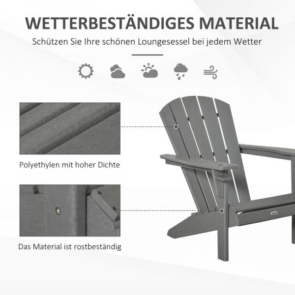 Adirondack Gartenstuhl mit Getränkehalter Balkonstuhl Grau Kunststoff