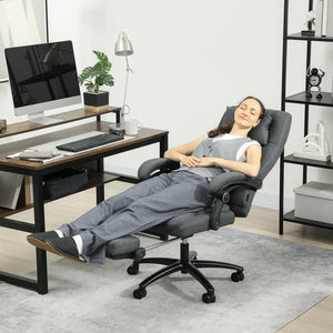 Bürostuhl höhenverstellbarer mit Fussstütze Massagefunktion, Leinen-Gefühl, Grau
