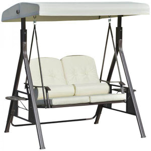 2-Sitzer Hollywoodschaukel Gartenschaukel mit Sonnendach Kissen Metall Polyester Beige