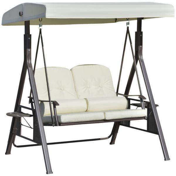 2-Sitzer Hollywoodschaukel Gartenschaukel mit Sonnendach Kissen Metall Polyester Beige