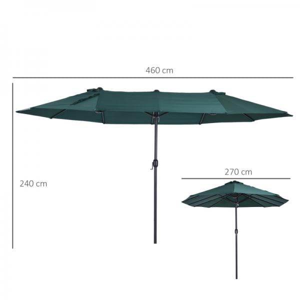 Sonnenschirm mit Handkurbel Gartenschirm Marktschirm Doppel 460x270cm Dunkelgrün