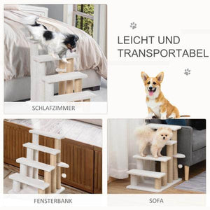 Haustiertreppe Ball 4-stufige Katzentreppe Hundetreppe Tiertreppe Jute Weiss