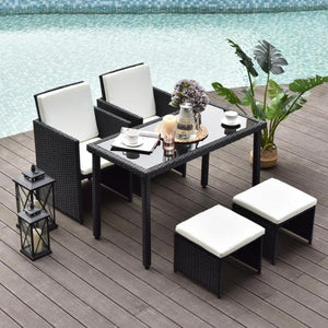 5-teilige Polyrattan Sitzgruppe Essgruppe Gartenset Garnitur mit Kissen Schwarz
