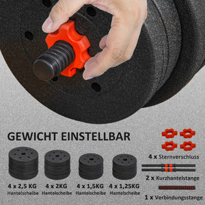 2 in 1 Hanteln Set 30 kg verstellbare Kurzhantel & Langhantel Dumbbell Krafttraining Schwarz