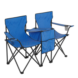 Campingstuhl faltbar 2er Set mit Sonnenschirm und Kühlfach blau