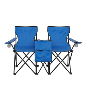 Campingstuhl faltbar 2er Set mit Sonnenschirm und Kühlfach blau