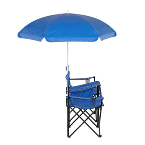 Campingstuhl faltbar 2er Set mit Sonnenschirm und Kühlfach blau