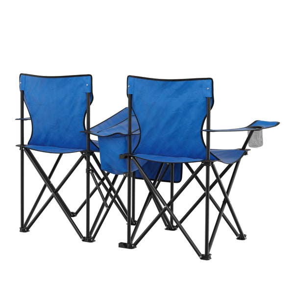 Campingstuhl faltbar 2er Set mit Sonnenschirm und Kühlfach blau