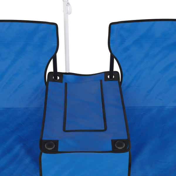 Campingstuhl faltbar 2er Set mit Sonnenschirm und Kühlfach blau