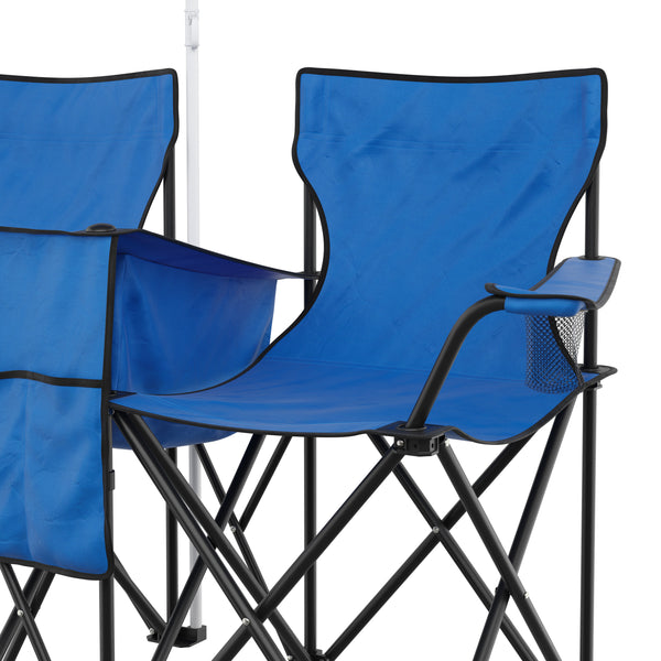 Campingstuhl faltbar 2er Set mit Sonnenschirm und Kühlfach blau