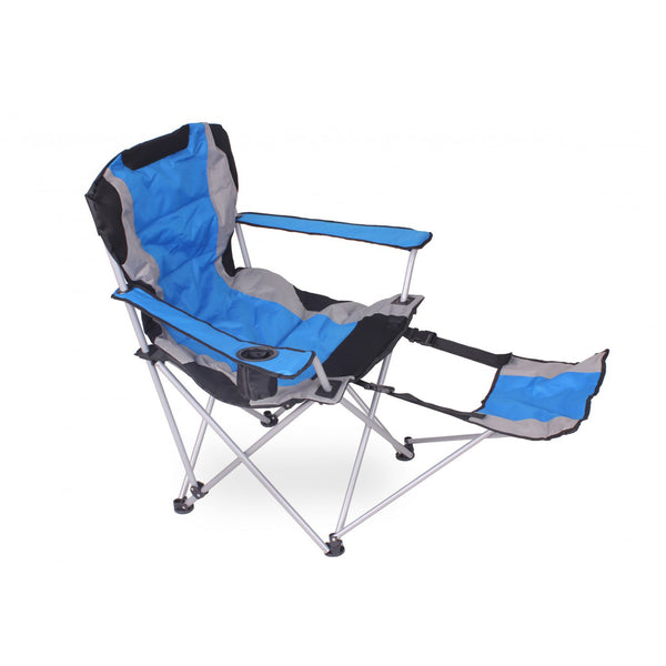 Sedia da campeggio di lusso con poggiapiedi, blu