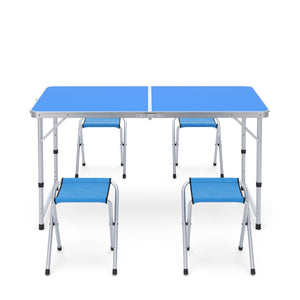 Camping Koffertisch mit 4 Stühlen blau