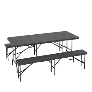 Campingtisch Garnitur klappbar 180 cm Holzoptik schwarz