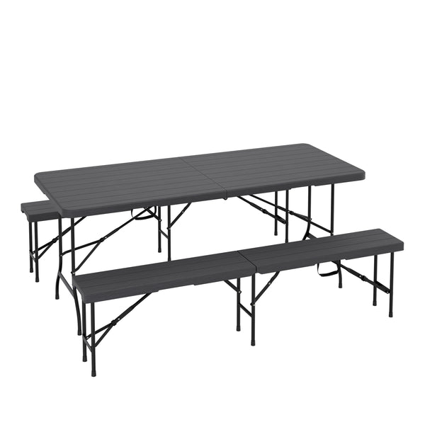 Campingtisch Garnitur klappbar 180 cm Holzoptik schwarz