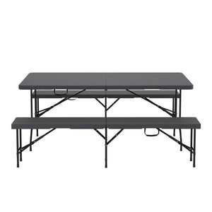 Campingtisch Garnitur klappbar 180 cm Holzoptik schwarz
