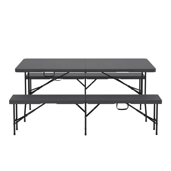 Campingtisch Garnitur klappbar 180 cm Holzoptik schwarz
