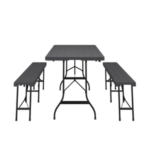 Campingtisch Garnitur klappbar 180 cm Holzoptik schwarz