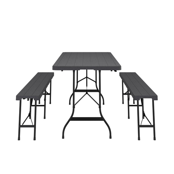Campingtisch Garnitur klappbar 180 cm Holzoptik schwarz