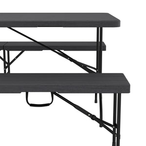Campingtisch Garnitur klappbar 180 cm Holzoptik schwarz