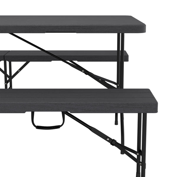 Campingtisch Garnitur klappbar 180 cm Holzoptik schwarz