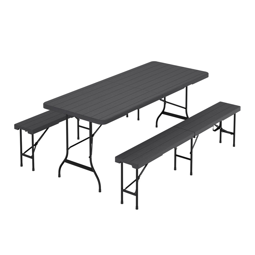 Campingtisch Garnitur klappbar 180 cm Holzoptik schwarz