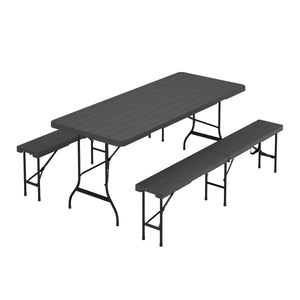 Campingtisch Garnitur klappbar 180 cm Holzoptik schwarz