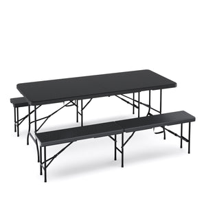 Campingtisch Set klappbar 180 cm Rattanoptik schwarz