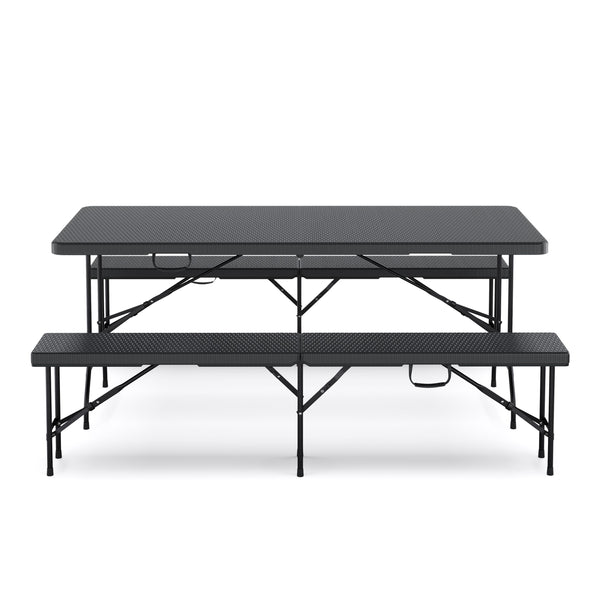 Campingtisch Set klappbar 180 cm Rattanoptik schwarz