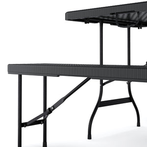 Campingtisch Set klappbar 180 cm Rattanoptik schwarz