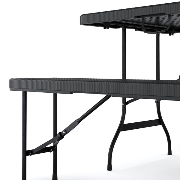 Campingtisch Set klappbar 180 cm Rattanoptik schwarz