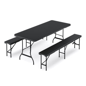 Campingtisch Set klappbar 180 cm Rattanoptik schwarz