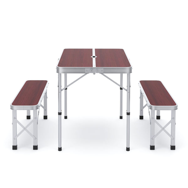 Camping Koffertisch mit 2 Sitzbänken braun