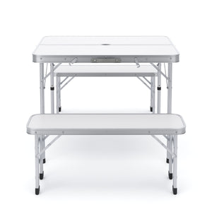 Camping Koffertisch mit 2 Sitzbänken weiss
