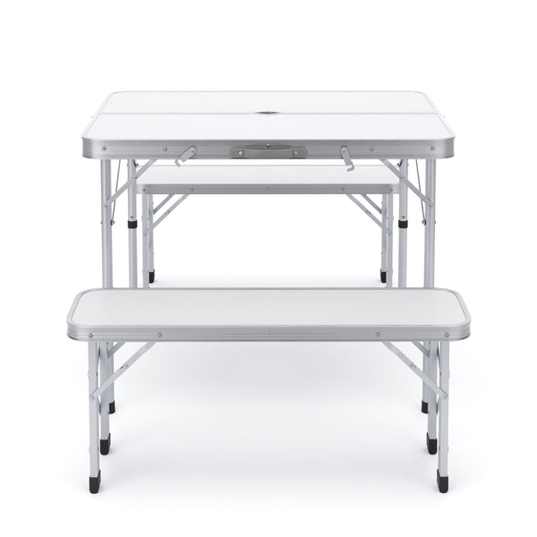 Camping Koffertisch mit 2 Sitzbänken weiss