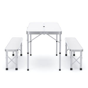 Camping Koffertisch mit 2 Sitzbänken weiss
