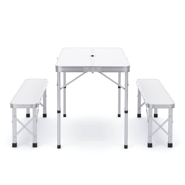 Camping Koffertisch mit 2 Sitzbänken weiss