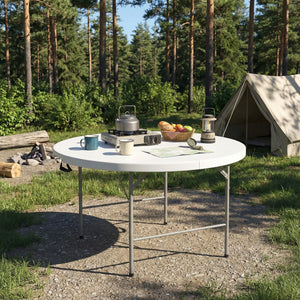 Campingtisch klappbar rund 122 x 74 cm weiss
