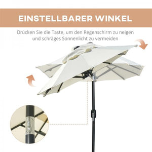 Doppelschirm, Terrassenschirm, neigbar, mit Solarpaneel, 35 LEDs, Stahlrahmen, beige
